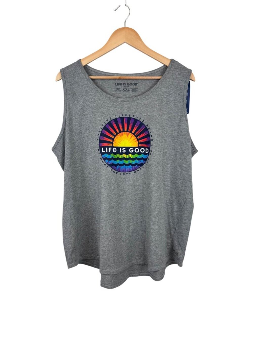 NEW Life Is Good Crusher Tank Top Gray Tie-Dye Sunset Print Womens Size XXL